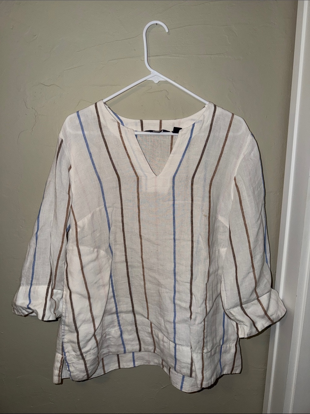 Lands' End White Tunic with Blue and Brown Stripes